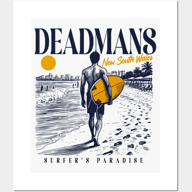 Vintage Surfing Deadman's Beach NSW Australia // Retro Surfer Sketch // Surfer's Paradise Wall Art by Now Boarding